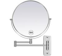 HOMEMIRO 9 Inch Wall Mounted Makeup Mirror with 10X Magnification,Double Sided Extendable Bathroom Vanity Mirror,360° Swivel 10X Magnifying Mirror,Silver Make Up Mirror Wall,12 Inch Extension,No Light