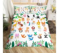 Homemising ABC Pattern Bedspread Single Size Cute Alphabet Learning Bedding Set for Boys Girls Cartoon Animal 26 Letters English Alphabet Educational Duvet Cover Room Decor 2Pcs