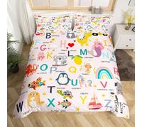 Homemising ABC Pattern Bedspread Single Size Cute Alphabet Learning Educational Bedding Set for Boys Girls 26 Letters English Alphabet Cartoon Animal Duvet Cover Room Decor 2Pcs