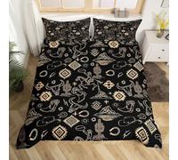 Homemising Black Western Aztec Bedding Set for Girls Boys Kids Single Size Wild Western Cowboy Comforter Cover Room Decor Horse Bull Skull Boho Rustic Farmhouse Tribal Duvet Cover Soft 2Pcs