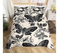 Homemising Black Yellow Death Moth Duvet Cover Kids Goth Skull Gothic Bedding Set Single Size Halloween Rose Floral Sun Moon Comforter Cover for Men Room Decor Soft With 1 Pillow Case 2Pcs