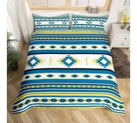 Homemising Blue Yellow Southwestern Aztec Bedding Set Single Size Geometric Vintage Bedspread for Kids Geometry Bohemian Boho Tribal Rustic Duvet Cover Room Decor 1 Pillow Case 2Pcs