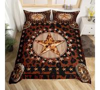 Homemising Brown West Texas Star Bedding Set Double Size Kids Wild Western Aztec Comforter Cover for Boys Girls Teens Cow Fur Printed Rustic Farmhouse Tribal Duvet Cover Soft Room Decor 3Pcs