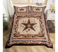 Homemising Brown West Texas Star Bedding Set Super King Size Kids Wild Western Aztec Comforter Cover for Boys Girls Teens Floral Rustic Farmhouse Tribal Boho Duvet Cover Soft Room Decor 3Pcs