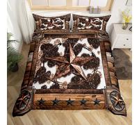 Homemising Brown Western Aztec Duvet Cover Double Size West Texas Star Bedding Set for Kids Boys Girls Decor Wild Cowboy Cow Fur Printed Rustic Farm Comforter Cover Soft Bedroom Decor 3Pcs