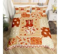 Homemising Brown Western Aztec Duvet Cover Kids Cowboy Boots Bedding Set Double Size Disco Ball Wild Tribal Boho Rustic Horseshoes Cow Bow Comforter Cover for Room Decor 2 Pillow Case 3Pcs