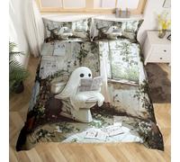 Homemising Cute Ghost Bedding Set King Size Happy Halloween Comforter Cover for Kids Teens White Ghost Festival Themed Reading Funny Duvet Cover Room Decor With 2 Pillow Case Soft 3Pcs