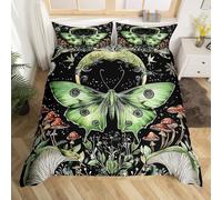 Homemising Death Moth Duvet Cover Kids Cartoon Mushroom Bedding Set Double Size Galaxy Goth Skull Halloween Botanical Floral Comforter Cover for Men Room Decor Soft With 2 Pillow Case 3Pcs