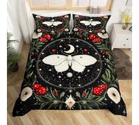 Homemising Death Moth Duvet Cover Kids Sun Moon Bedding Set King Size Galaxy Halloween Goth Skull Floral Boho Exotic Comforter Cover for Women Men Room Decor Soft With 2 Pillow Case 3Pcs