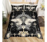 Homemising Death Moth Duvet Cover Kids Sun Moon Bedding Set King Size Goth Skull Halloween Boho Exotic Galaxy Comforter Cover for Women Men Room Decor Soft With 2 Pillow Case 3Pcs
