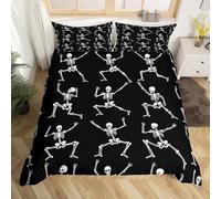 Homemising Halloween Gothic Bedding Set King Size Goth Sugar Skull Comforter Cover for Kids Dancing Skeleton Bones Funny Horror Theme Duvet Cover Room Decor With 2 Pillow Case Soft 3Pcs