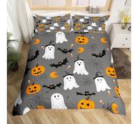 Homemising Happy Halloween Bedding Set King Size Cute Ghost Comforter Cover for Kids Teens Pumpkin Lantern Bat Spider Cobweb Spooky Duvet Cover Room Decor With 2 Pillow Case Soft 3Pcs