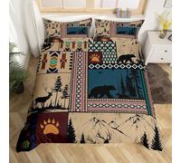 Homemising Kids Bear Deer Bedding Set Junior/Cot Bed Wild Animal Duvet Cover For Boys Girls Bedroom Decor Rustic Cabin Country Western Farmhouse Hunting Southwestern Comforter Cover Soft 2Pcs
