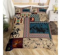 Homemising Kids Brown Western Aztec Bedding Set King Size Horse Duvet Cover For Boys Girls Bedroom Decor Wild Cowboy Boho Southwestern Rustic Farmhouse Tribal Comforter Cover Soft 3Pcs
