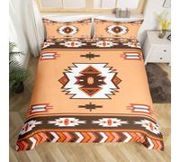 Homemising Orange Southwestern Aztec Bedspread Super King Size Geometric Vintage Bedding Set for Boys Girls Children Geometry Bohemian Boho Tribal Rustic Western Duvet Cover Room Decor 3Pcs