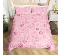 Homemising Pink Western Aztec Bedding Set for Girls Boys Kids Single Size Wild Western Cowboy Comforter Cover Room Decor Horse Bull Skull Boho Rustic Farmhouse Tribal Duvet Cover Soft 2Pcs