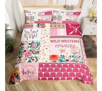 Homemising Pink Western Aztec Duvet Cover Wild Cowgirl Boots Bedding Set for Kids Boys Girls Teens Room Decor Bull Skull Floral Southwestern Rustic Comforter Cover King Size Soft 3Pcs