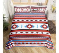 Homemising Red Purple Southwestern Aztec Bedding Set Single Size Geometric Vintage Bedspread for Kids Geometry Bohemian Boho Tribal Rustic Duvet Cover Room Decor With 1 Pillow Case 2Pcs