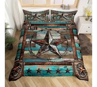 Homemising Teal West Texas Star Duvet Cover Super King Size Western Aztec Bedding Set for Kids Boys Girls Decor Cowboy Rustic Farmhouse Tribal Exotic Style Comforter Cover Soft Bedroom Decor 3Pcs