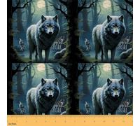 Homemissing 1 Yard (L92*W150cm) Wolf Upholstery Fabric for Chairs 3D Print Wolf Fabric by The Yard Soft Moon Wolf Decorative Waterproof Outdoor Fabric Wolves Howling Green DIY Reupholstery Fabric