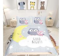 Homemissing 3D Animal Bedding & Linen Cartoon Owls Bedding Set for Boys Girls Kids Owl Duvet Cover Moon Stars Bedding & Linen Super King Quilt Cover 3Pcs
