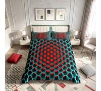 Homemissing 3D Honeycomb Boys Bedding Set Geometric Men Duvet Cover Set for Kids Teens Three-Dimensional Honeycomb Bedding & Linen Stereoscopic Dense Hole Teal Blue Red 3 Pcs Super King