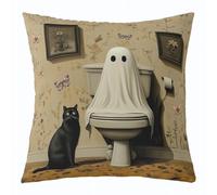 Homemissing 40x40cm 1 Pcs Halloween Ghost Throw Pillow Cover for Kids Boys Girls Cute Cat Funny Gothic Cushion Case Retro Vintage Decor Pillowcase Indoor Outdoor Polyester