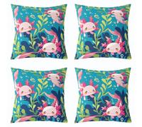 Homemissing 40x40cm Cute Axolotl Decor Pillowcase Boys Girls Sea Underwater World Throw Pillow Covers Set of 4 For Kids Women Men Cartoon Salamander Cushion Case Reptile Animal Room Decor