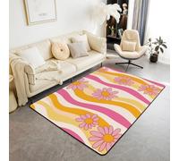 Homemissing 70s Retro Flowers Living Room Rugs For Kids Children Girl Teen Area Rug 100 * 150cm,Hippie Vintage Pink Yellow Decor Carpet,Watercolor Floral Indoor Floor Mat,Retro Flowers Non-Slip