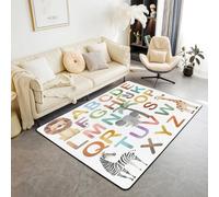 Homemissing ABC Area Rug 150 * 200cm Polyester Animal Alphabet Theme Living Room Rugs for Bedroom Cartoon Elephant Zebra Giraffe Decor Carpet Indoor Floor Mat Soft Non-slip