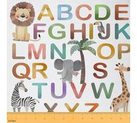 Homemissing ABC Fabric by The Yard Animal Alphabet Theme Upholstery Fabric Cartoon Elephant Zebra Giraffe Waterproof Indoor Outdoor Decor for DIY Sewing Craft Projects 2 Yards (L184*W150cm)