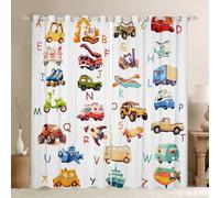 Homemissing ABC Learning Alphabet Curtains(2 Panels W52*L63) Alphabet Educational Blackout Darkening Drapes Construction Vehicles Window Curtains Cartoon Car Window Treatments