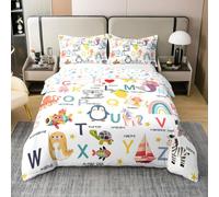Homemissing ABC Pattern Comforter Cover Single Size Cute Alphabet Learning Bedding Set for Boys Girls 26 Letters English Alphabet Cartoon Animal Educational Duvet Cover 100% Cotton Soft 2Pcs