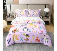 Homemissing ABC Pattern Comforter Cover Single Size Cute Alphabet Learning Bedding Set for Boys Girls 26 Letters Cartoon Animal Educational English Alphabet Duvet Cover 100% Cotton Soft 2Pcs