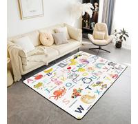 Homemissing ABC Pattern Decor Carpet 100x150cm Cute Alphabet Learning Living Room Rugs for Bedroom for Children 26 Letters English Alphabet Cartoon Animal Educational Area Rug Indoor Floor Mat