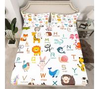 Homemissing ABC Pattern Fitted Sheet Single Kids Cute Alphabet Learning Bedding for Boys Girls 26 Letters English Alphabet Cartoon Animal Educational Bed Sheets Set 16" Deep Pocket Room Decor 2Pcs