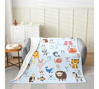 Homemissing ABC Pattern Flannel Blanket Plush Fuzzy Queen 90x90Inch Kids Cute Alphabet Learning for Bed Chair Living Room 26 Letters Cartoon Animal English Alphabet Educational Fleece Throw Blanket