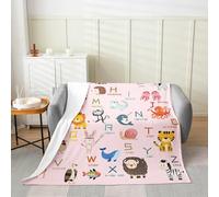 Homemissing ABC Pattern Flannel Blanket Plush Fuzzy Throw 40x50Inch Kids Cute Alphabet Learning Educational for Bed Chair Living Room 26 Letters English Alphabet Cartoon Animal Fleece Throw Blanket