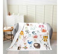 Homemissing ABC Pattern Flannel Blanket Plush Fuzzy Throw 40x50Inch Kids Cute Alphabet Learning for Bed Chair Living Room 26 Letters English Alphabet Cartoon Animal Educational Fleece Throw Blanket