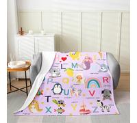 Homemissing ABC Pattern for Bed Couch Chair Living Room Baby 30x40Inch Cute Alphabet Learning Flannel Blanket Plush Fuzzy 26 Letters Cartoon Animal Educational English Alphabet Fleece Throw Blanket