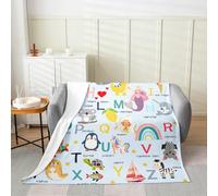Homemissing ABC Pattern for Bed Couch Chair Living Room Queen 90x90Inch Cute Alphabet Learning Flannel Blanket Plush Fuzzy 26 Letters Cartoon Animal English Alphabet Educational Fleece Throw Blanket