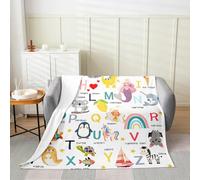 Homemissing ABC Pattern for Bed Couch Chair Living Room Queen 90x90Inch Cute Alphabet Learning Flannel Blanket Plush Fuzzy 26 Letters English Alphabet Cartoon Animal Educational Fleece Throw Blanket
