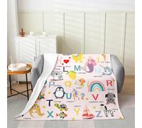 Homemissing ABC Pattern for Bed Couch Chair Living Room Throw 40x50Inch Cute Alphabet Learning Educational Flannel Blanket Plush Fuzzy 26 Letters English Alphabet Cartoon Animal Fleece Throw Blanket