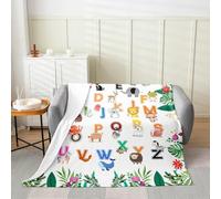 Homemissing ABC Pattern for Bed Couch Chair Living Room Throw 40x50Inch Cute Alphabet Learning Flannel Blanket Plush Fuzzy Cartoon Animal 26 Letters English Alphabet Educational Fleece Throw Blanket