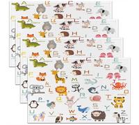 Homemissing ABC Pattern Table Mats 45X30cm Kids Cute Alphabet Learning Place Mat for Kitchen Dining for Boys Girls Teens 26 Letters English Alphabet Cartoon Animal Educational Placemats Set of 4