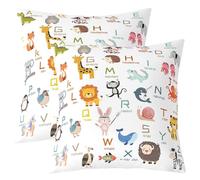 Homemissing ABC Pattern Throw Pillow Covers 40x40cm Set of 2 Soft Kids Cute Alphabet Learning Decor Pillowcases for Boys Girls Teens 26 Letters English Alphabet Cartoon Animal Educational Cushion Case