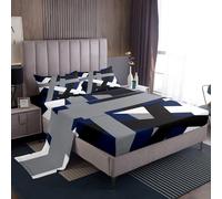 Homemissing Abstract Art Bed Sheets Set Double Size Blue Black Striped Bed Set Geometric Geometry Deep Pocket Fitted Sheet Modern Breathable Soft Lightweight Microfiber