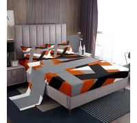 Homemissing Abstract Art Bed Sheets Set Single Size Brown Black Stripes Design Deep Pocket Fitted Sheet Geometric Bedding Sets Geometry Soft Bed Set 3Pcs with 1 Pillow Cases