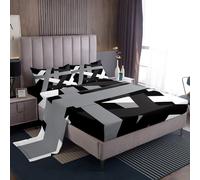 Homemissing Abstract Art Bed Sheets Set Single Size Gray Black Stripes Design Bed Set for Kids Boys Girls Geometric Geometry Deep Pocket Fitted Sheet Modern Breathable Soft Lightweight Microfiber