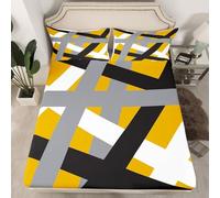 Homemissing Abstract Art Fitted Sheet Double Size Yellow Black Stripes Design Bed Sheets Set 16" Deep Pocket Soft Breathable Geometric Geometry Bedding with 2 Pillowcases Modern Room Decor